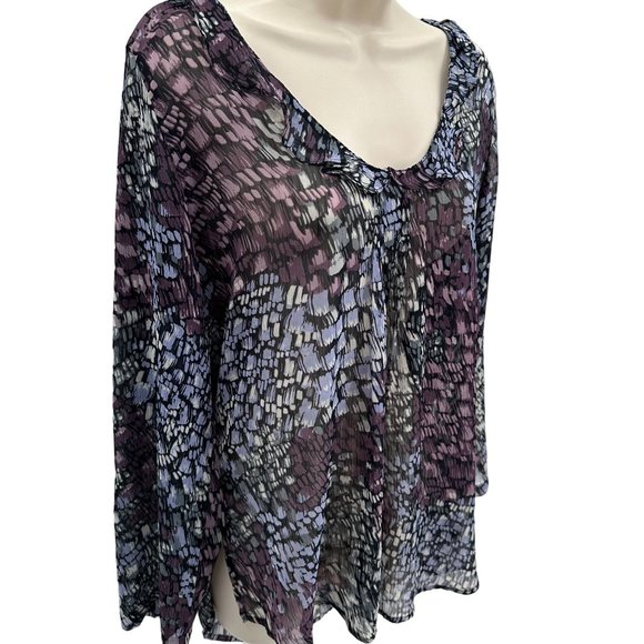 Travel Smith Womens Purple Print Semi Sheer Scoop Neck Long Sleeve Blouse Size M - Picture 2 of 7